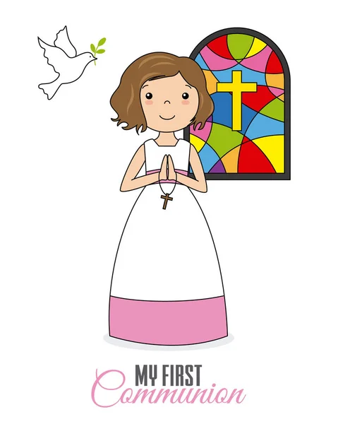 Première Communion Jeune Fille Priant Église — Image vectorielle