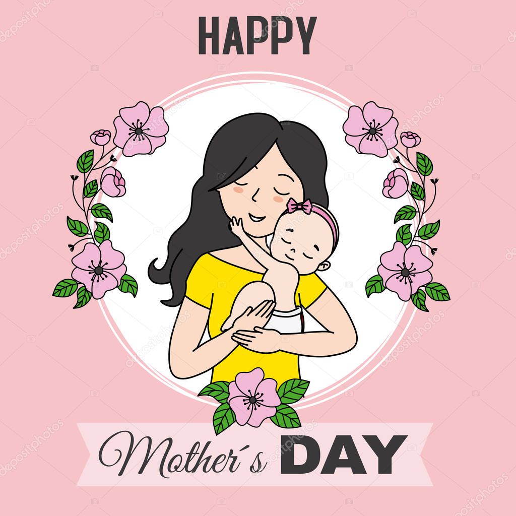 Happy mothers day card. mother hugging her baby