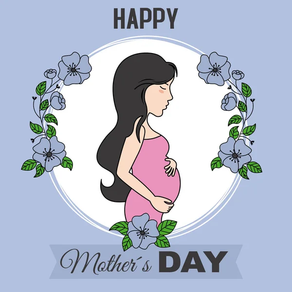 Dzień Matki Happy Karta Kobieta Ciąży Ramce Kwiat — Wektor stockowy