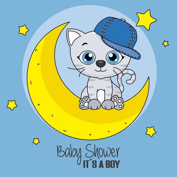 Lindo Gato Dibujos Animados Una Luna — Vector de stock