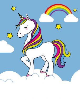 bulutlar, star ve gökkuşağı yukarıda güzel tek boynuzlu ATI kartı