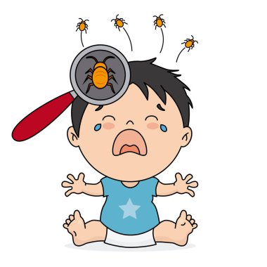 baby boy crying because she has lice clipart