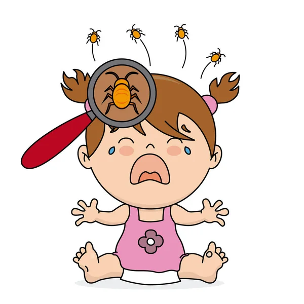 Baby Girl Crying Because She Has Lice — Stock Vector