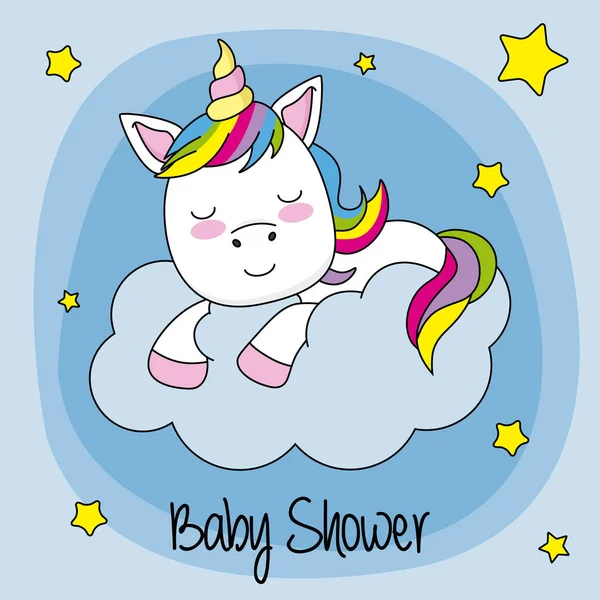 Κάρτα Μωρό Ντους Μονόκερος Στον Ύπνο Ένα Σύννεφο — Διανυσματικό Αρχείο