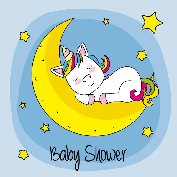 Κάρτα Μωρό Ντους Μονόκερος Ύπνο Ένα Φεγγάρι — Διανυσματικό Αρχείο