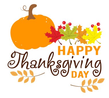 Şükran Günü tebrik kartı. Yapraklar ve balkabağı