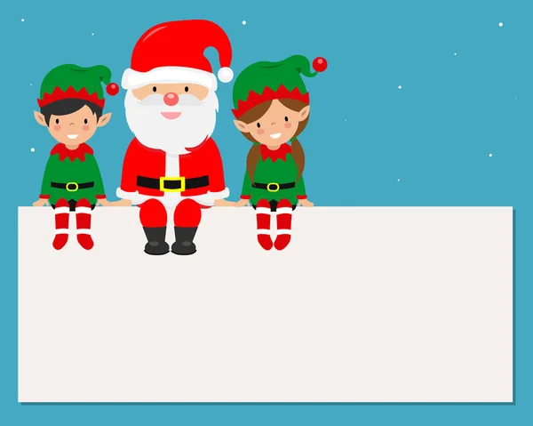 Elfos Santa Claus Sentados Marco Espacio Para Texto — Vector de stock