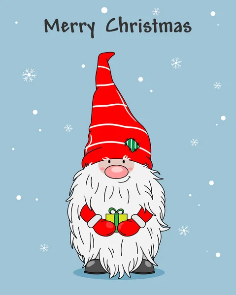 Christmas Greeting Card Cute Gnome Gift — Stock Vector