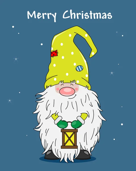クリスマスのグリーティングカード提灯付きかわいいノーム — ストックベクタ