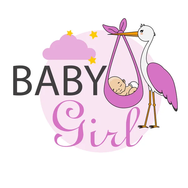 Baby Shower Kártya Gólya Baby Girl — Stock Vector