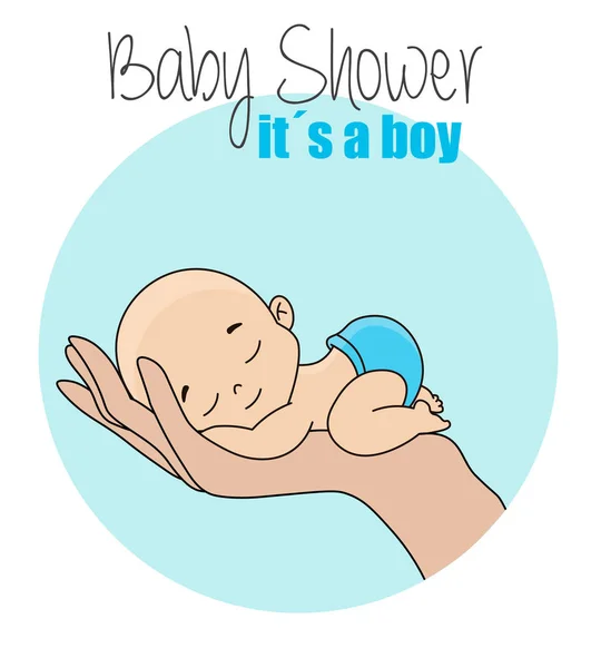 Baby Shower Card Newborn Boy Mama Hand — ストックベクタ