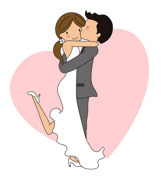 Biglietto Nuziale Matrimonio Coppia Abbracciare Con Cuore Background — Vettoriale Stock