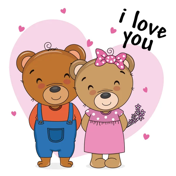 Two Bears Love Hearts Background — Stock Vector