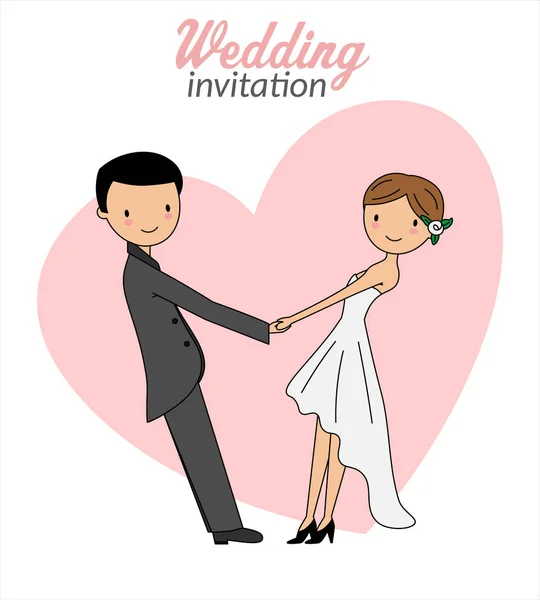 Carte Mariage Mari Femme Tenant Main — Image vectorielle