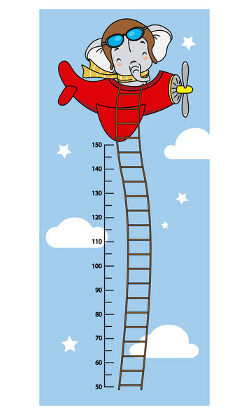 Слон летит на самолёте. Стеномер для детей
