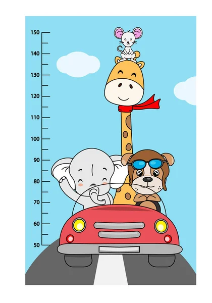 Wandmesser Für Kinder Tiere Mit Dem Auto — Stockvektor