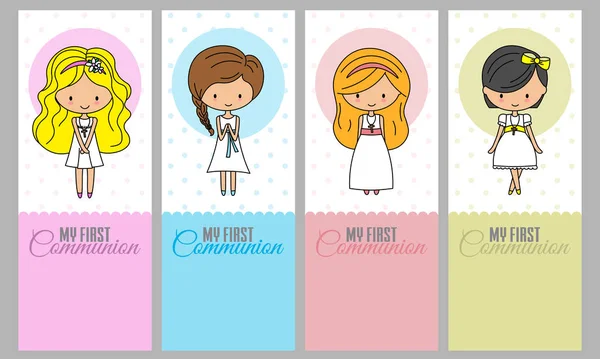 Set Communion Cards Girl — Stock Vector