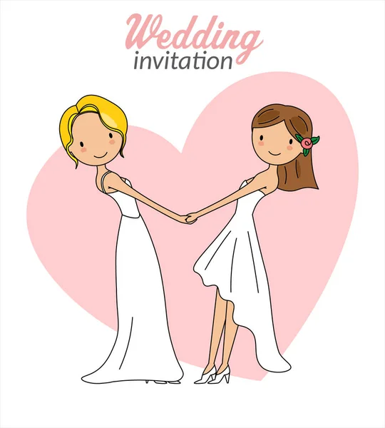 Invitación Boda Gay Dos Mujeres Cogidas Mano — Archivo Imágenes Vectoriales