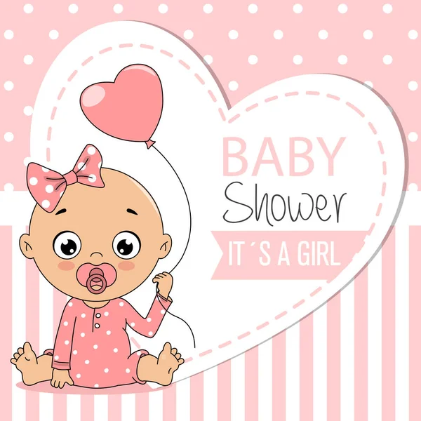 Baby Shower Card Baby Girl Balloon Space Text — Stok Vektör