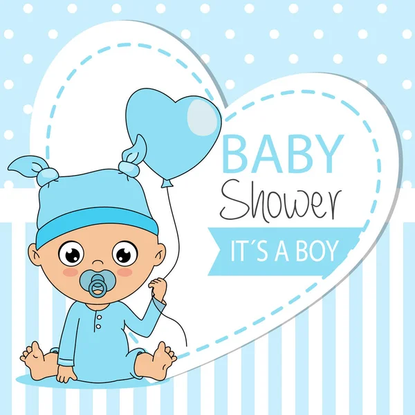 Cartão Banho Bebé Menino Com Balão Espaço Para Texto — Vetor de Stock