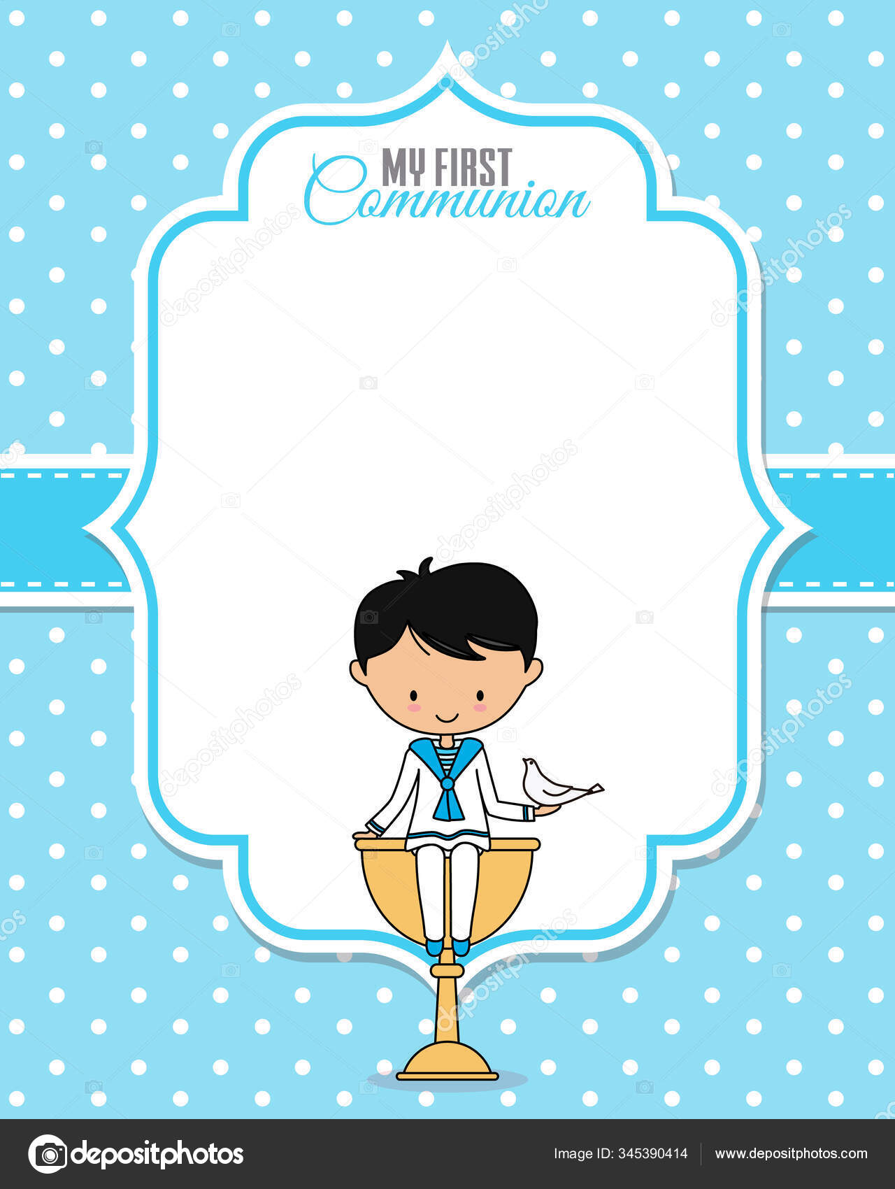 Meu Primeiro Cartão Comunhão Menino Sentado Cálice Com Uma Pomba Vetor de  ©sbego 345390414, image size:1280x1700