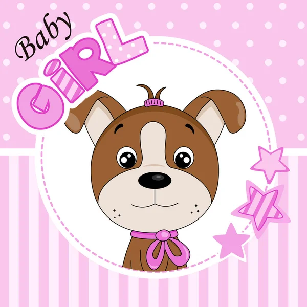 Cartão Chuveiro Menina Cão Bonito — Vetor de Stock
