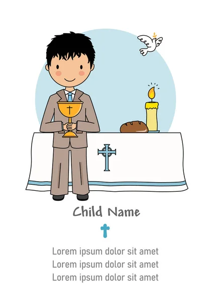 Κάρτα Μετάνοιας Αγόρι Στην Εκκλησία Δισκοπότηρο — Διανυσματικό Αρχείο