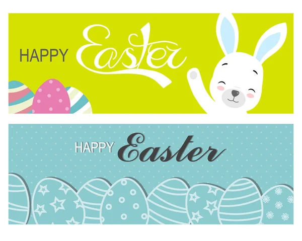 Dwa Szczęśliwe Banery Wielkanocne Zajączek Wielkanocny Jajka — Wektor stockowy