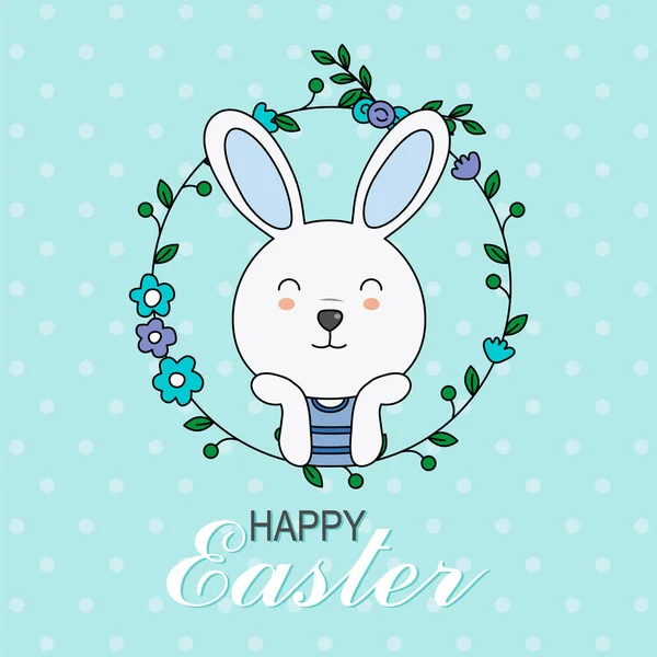 Счастливой Пасхальной Открытки Кролик Внутри Цветочной Рамки — стоковый вектор