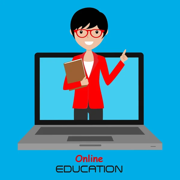 Eğitim Eğitim Online Eğitim Öğrenme Konsepti Öğretmenli Dizüstü Bilgisayar Düz — Stok Vektör