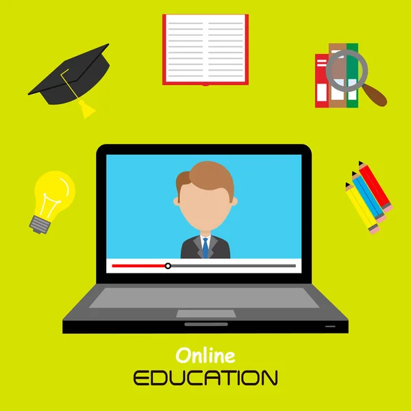 Formación Educación Tutorial Línea Concepto Learning Ordenador Portátil Con Profesor — Vector de stock