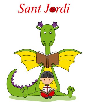 Sant Jordi geleneksel Katalonya İspanya Festivali. Savaşçı ve ejderha okuması