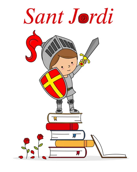 Sant Jordi Festival Traditionnel Catalogne Espagne Guerrier Sur Dessus Des — Image vectorielle