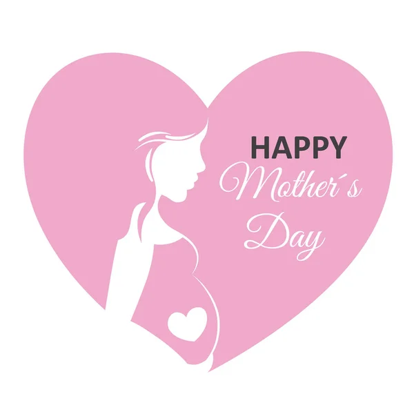 Ευτυχισμένη Ημέρα Της Μητέρας Silhouette Έγκυος Γυναίκα Μέσα Μια Καρδιά — Διανυσματικό Αρχείο