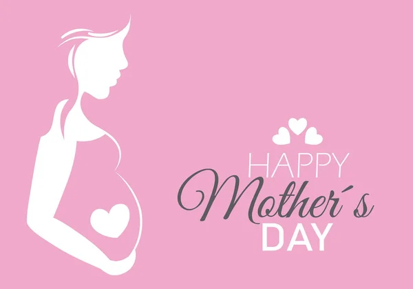 Happy Mother Day Silhouette Pregnant Woman Isolated Vector — Stock Vector