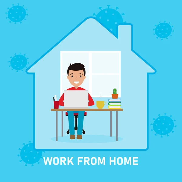 Hombre Trabajando Desde Casa Prevención Covid — Vector de stock