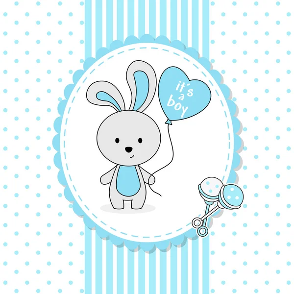 Baby Boy Duschkarte Niedliches Kaninchen Mit Herzförmigem Ballon — Stockvektor