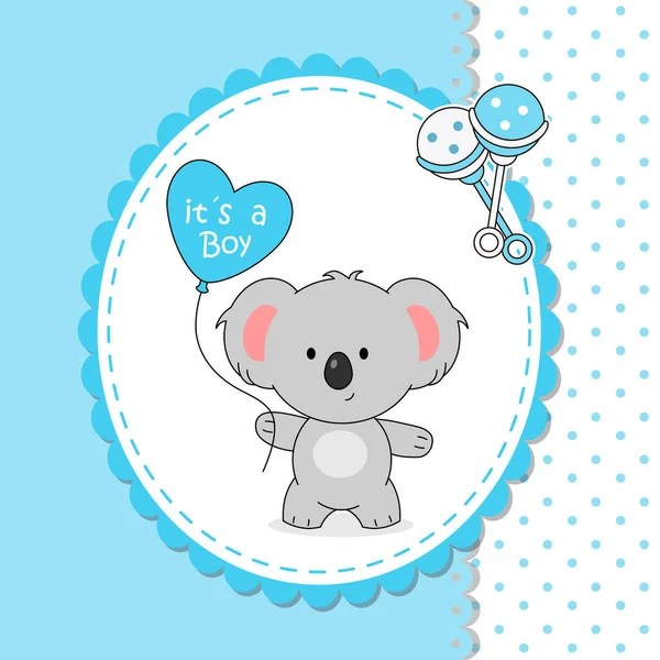Douchekaart Voor Baby Leuke Koala Met Hartvormige Ballon — Stockvector