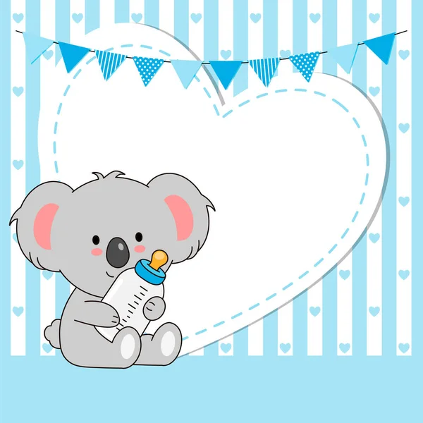 Baby Boy Shower Card Cute Koala Blank Space Text — Stock Vector