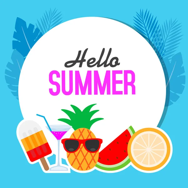 Hola Verano Icono Plano Vector Ilustración Diseño Gráfico — Vector de stock