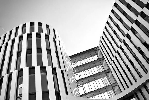 Modern byggnad. Modern kontorsbyggnad med fasad av glas. Svart och vitt — Stockfoto