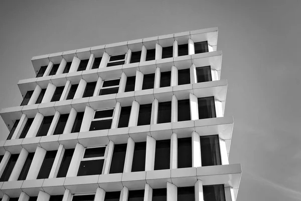 Modern building. Modern office building with facade of glass. Black and white — Stock Photo, Image