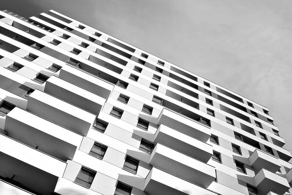 Modern, Luxury Apartment Building. Black and white