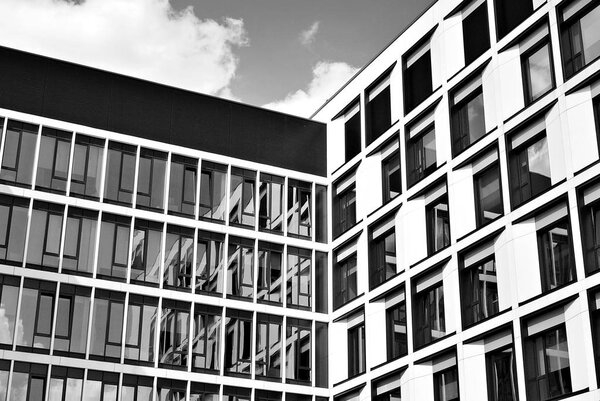 Modern office building. Architectural details of modern building. Black and white.