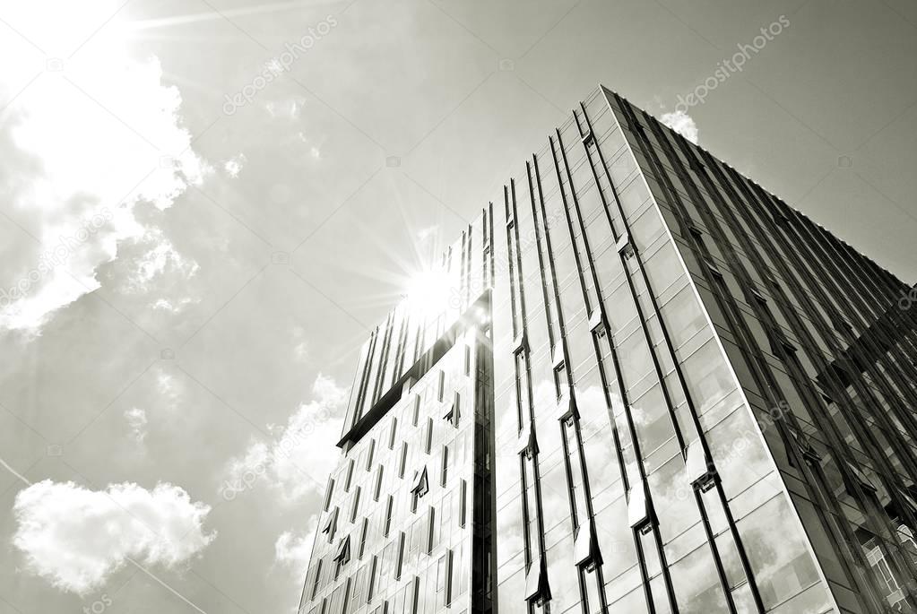  Modern business office building exterior. Black and white