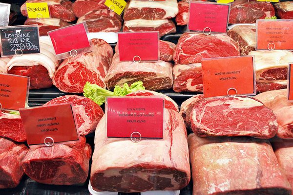 Assortment of meat at a butcher shop
