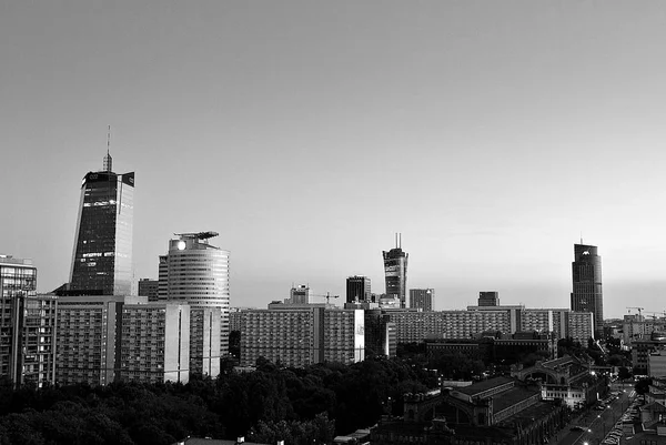 View of the modern city center. Black and white. — Stock Photo, Image