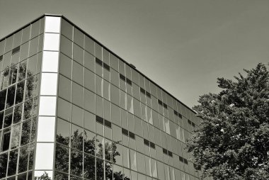 Modern bina. Camdan yapılmış modern ofis binası.