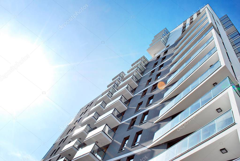 Modern, Luxury Apartment Building against blue sky