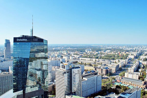 Warsaw,Poland. 30 September 2017. View of skyscrapers and modern architecture from Cosmopolitan apartment building